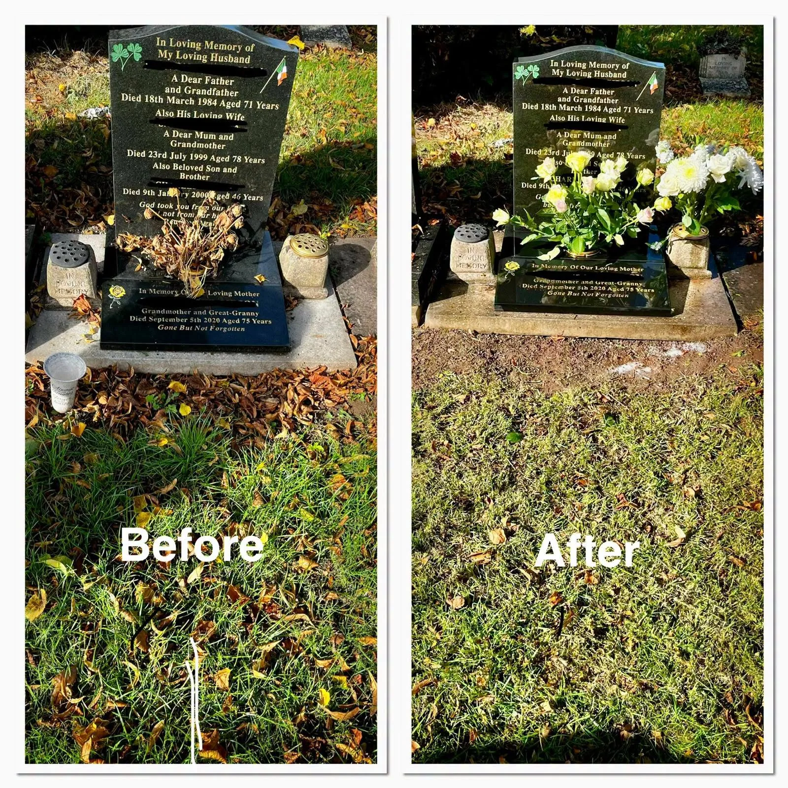 Before and after: a grave tended by Forever Tended (7)