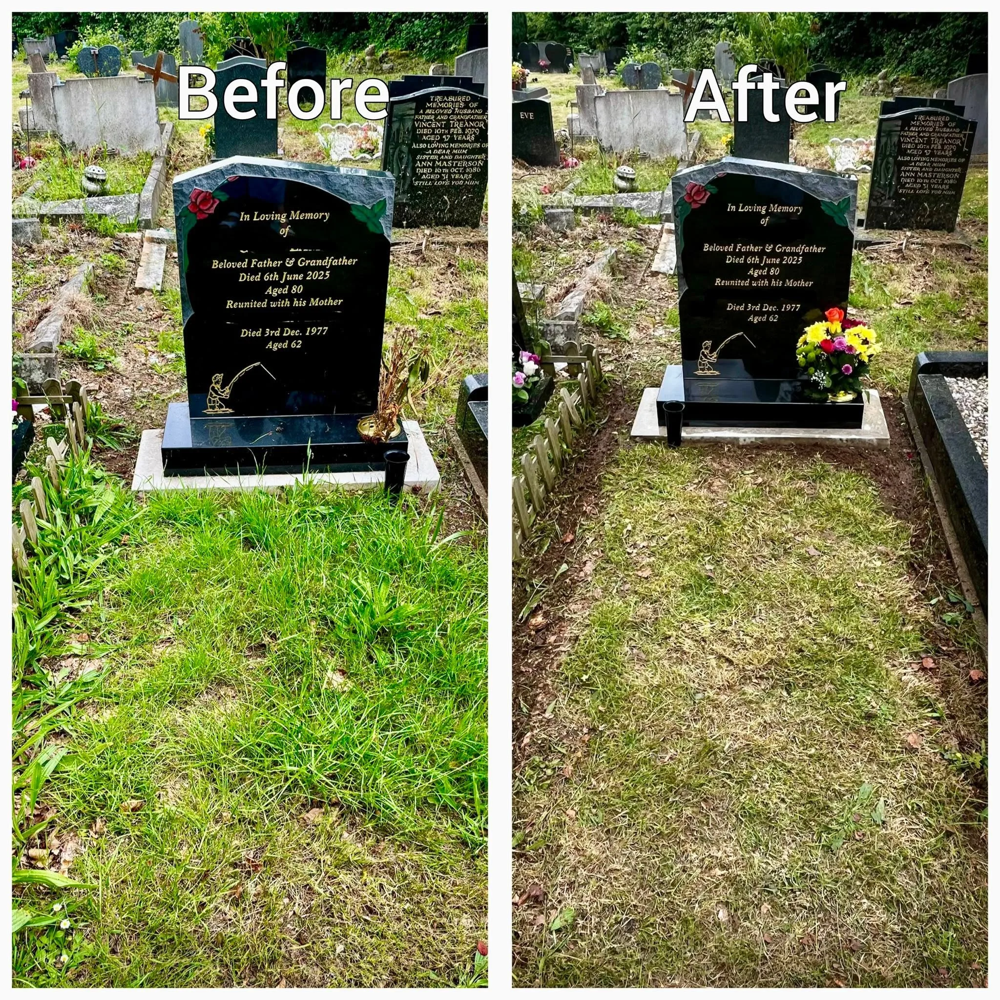 Before and after: a grave tended by Forever Tended (2)