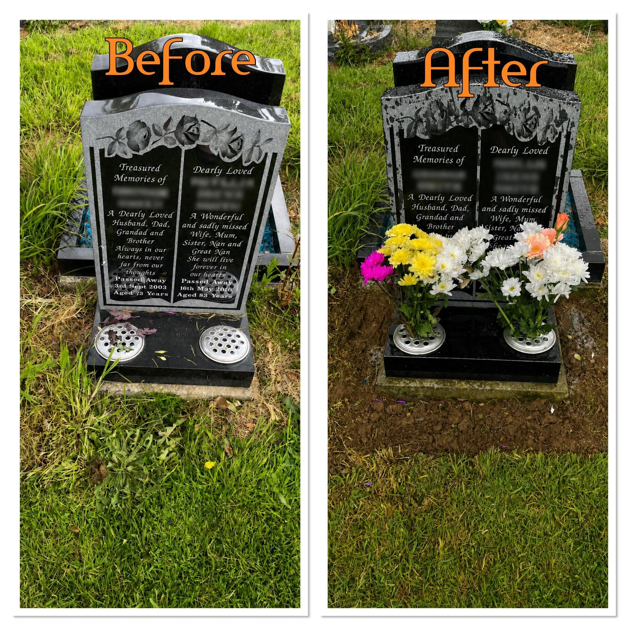 Before and after: a grave tended by Forever Tended (3)
