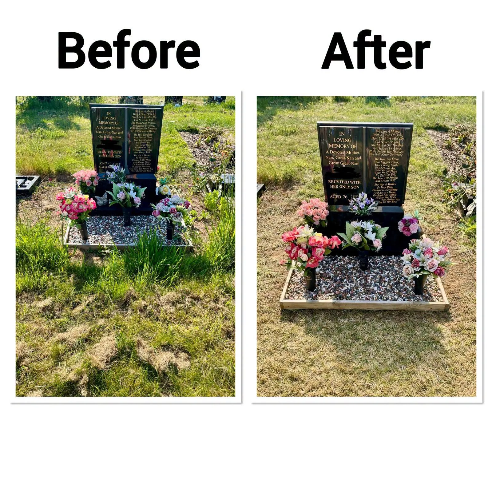 Before and after: a grave tended by Forever Tended (4)